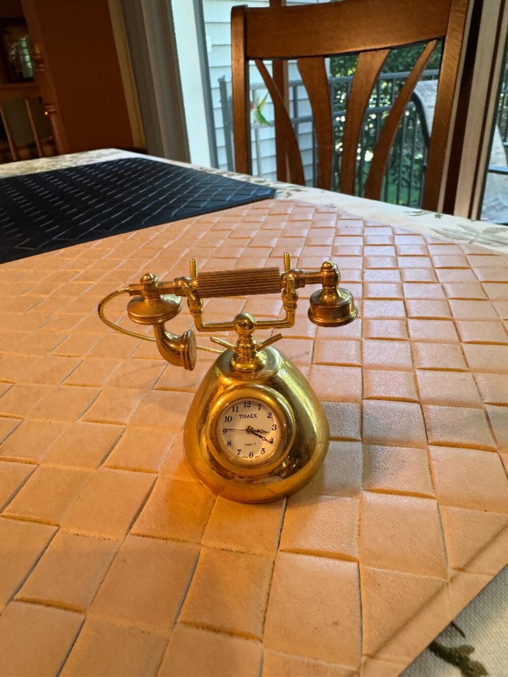 Miniature Gold Tone Timex Old Fashioned Desk Telephone Quartz Clock